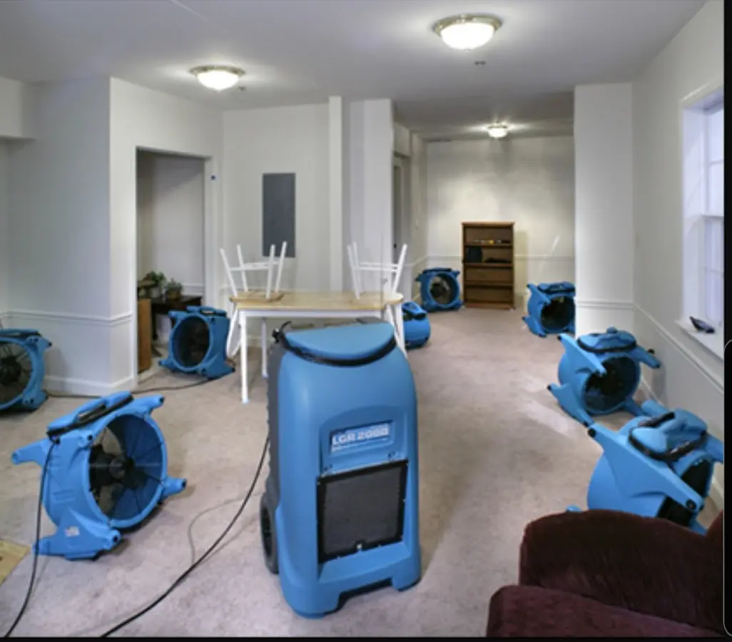 Air movers and dehumidifier setup for Water Extraction & Removal in Garden City